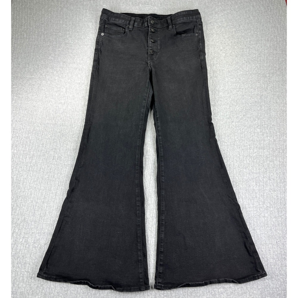 American Eagle Bootcut Flare Jeans Women 12/32x30 Black Button Fly Stretch